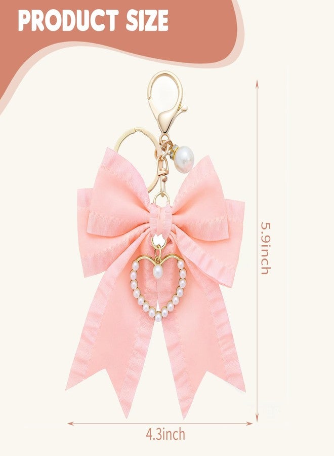 Clofiak Bow Purse Charms, Cute Bow Backpack Keychains for Women, Pearl Wristlet Keychain(Light pink) - Image 2